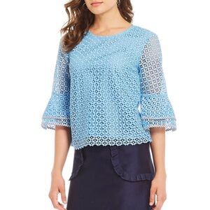 Draper James Double Bell Sleeve Lattice Top Size 8